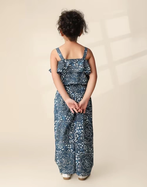 Navy Cotton Printed Straight Jumpsuit