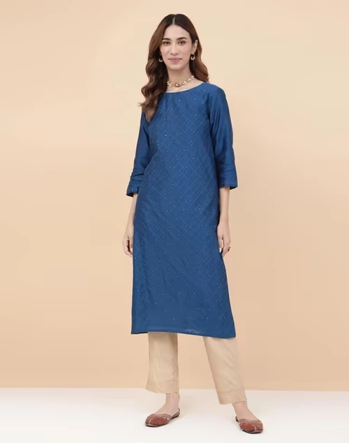 Beige Cotton Silk Full Length Ethnic Pant