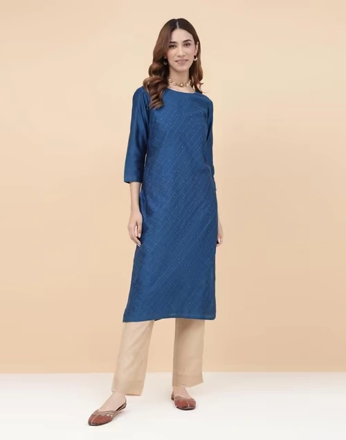 Beige Cotton Silk Full Length Ethnic Pant