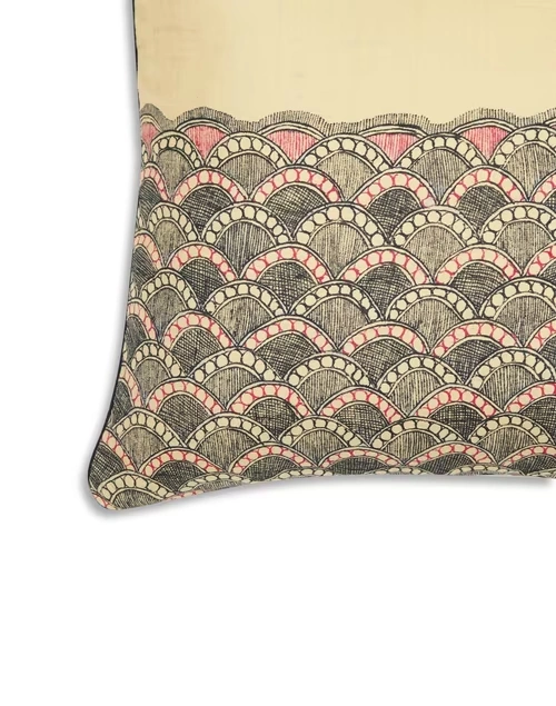 Beige Viscose Silk Madhubani Printed Cushion Cover 4 Beige Viscose Silk Madhubani Printed Cushion Cover