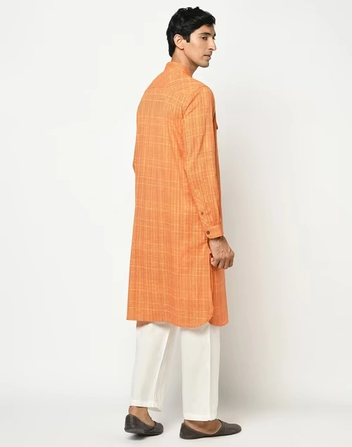 Cotton Striped Cuff Slim Fit Long Kurta