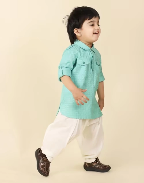 Turquoise Viscose Blend Dobby Straight Kurta Set 3 Turquoise Viscose Blend Dobby Straight Kurta Set