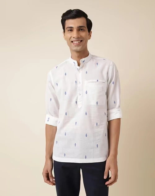 Blue Cotton Dobby Mid Placket Shirt