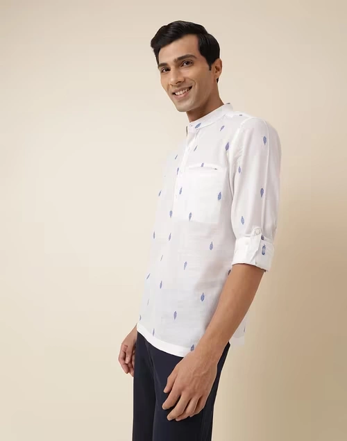 Blue Cotton Dobby Mid Placket Shirt