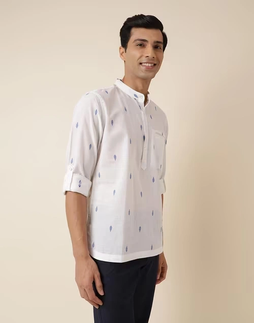Blue Cotton Dobby Mid Placket Shirt 3 Blue Cotton Dobby Mid Placket Shirt