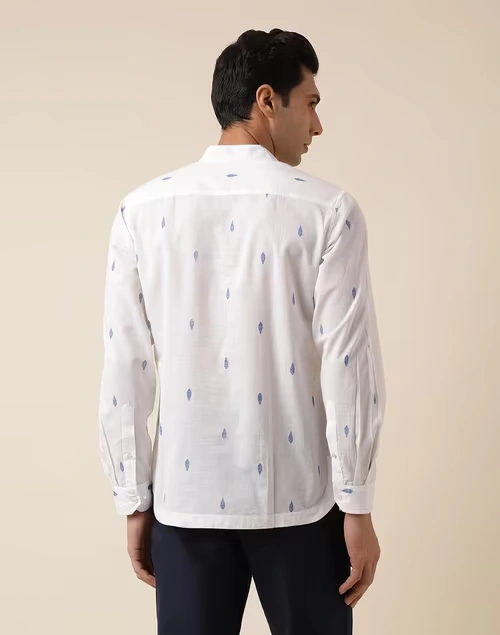 Blue Cotton Dobby Mid Placket Shirt 4 Blue Cotton Dobby Mid Placket Shirt