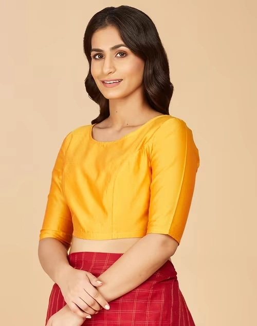 Mustard Cotton Silk Printed Blouse Stitched