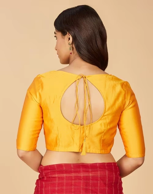 Mustard Cotton Silk Printed Blouse Stitched