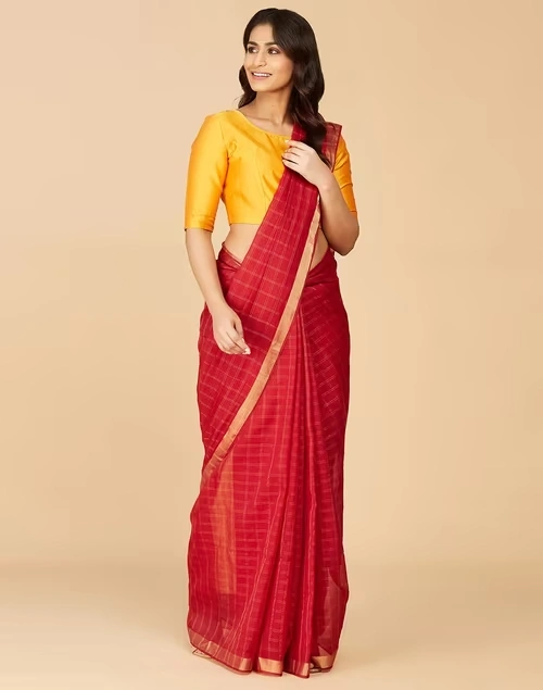 Mustard Cotton Silk Printed Blouse Stitched