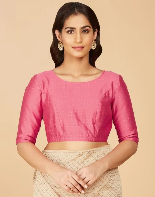 Pink Cotton Silk Printed Blouse Stitched