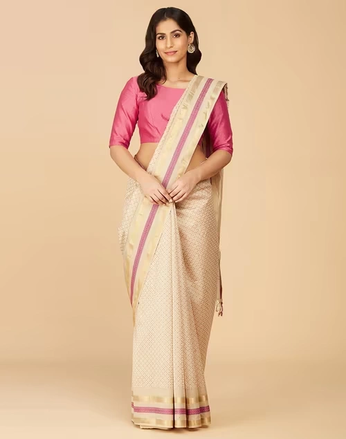 Pink Cotton Silk Printed Blouse Stitched