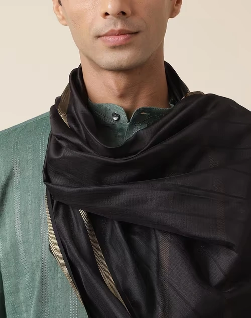 Black Cotton Silk Maheshwari Men Stole 4 Black Cotton Silk Maheshwari Men Stole