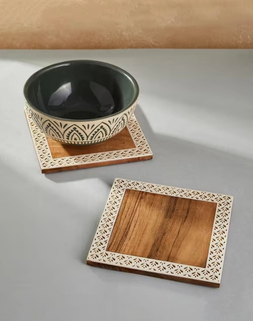 Brown Aavegh Cutwork Wood Trivet Set Of 2