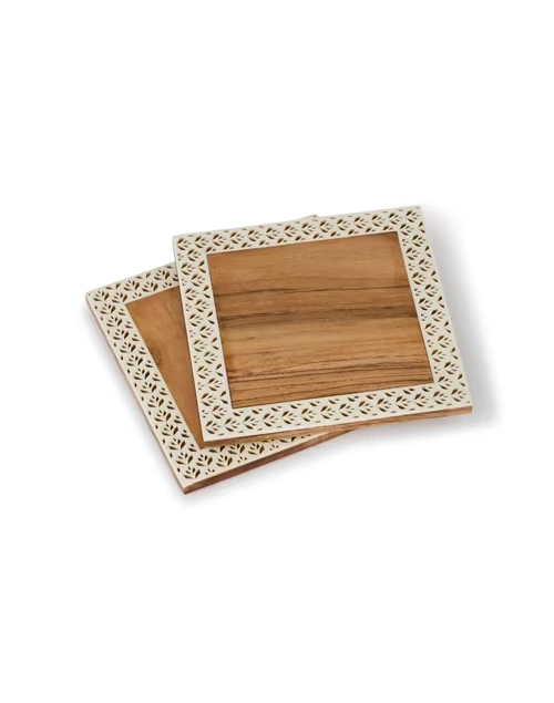 Brown Aavegh Cutwork Wood Trivet Set Of 2