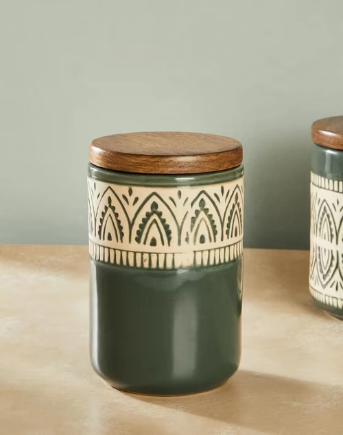 Green Leela Ceramic Jar Small