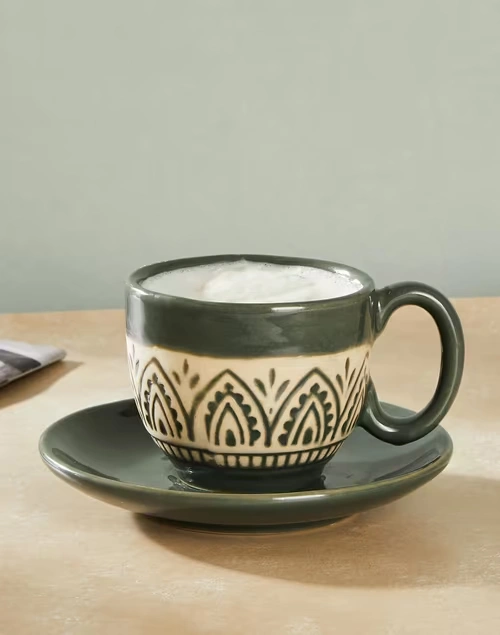 Green Leela Ceramic Cup & Saucer