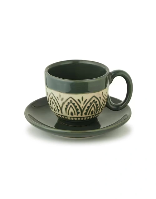Green Leela Ceramic Cup & Saucer 3 Green Leela Ceramic Cup & Saucer