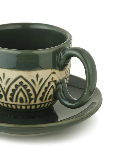 Green Leela Ceramic Cup & Saucer 4 Green Leela Ceramic Cup & Saucer