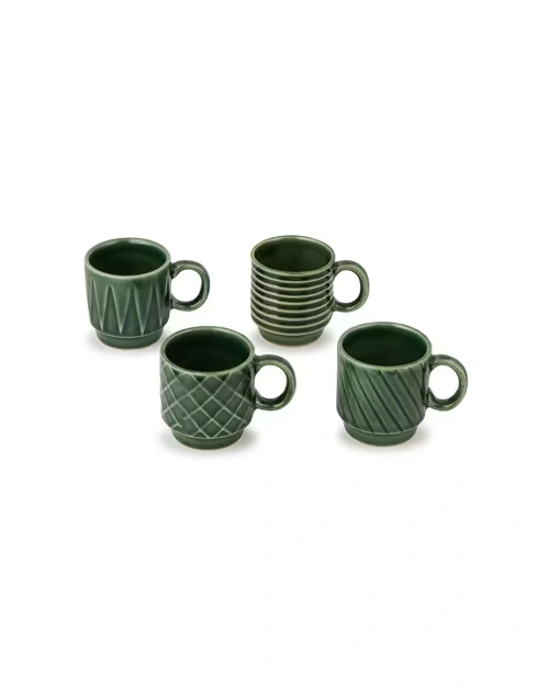 Green Aavegh Ceramic Cup Set Of 4 4 Green Aavegh Ceramic Cup Set Of 4