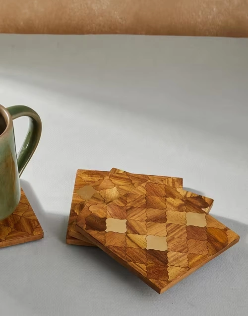 Brown Aavegh Inlay Wood Coasters Set Of 4