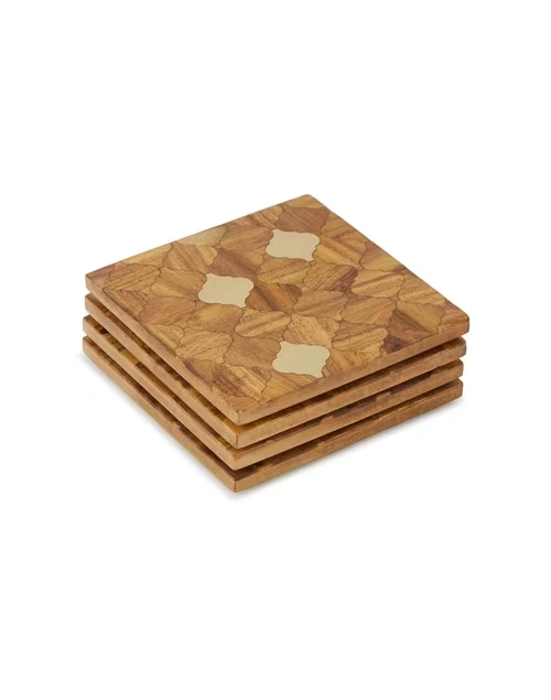 Brown Aavegh Inlay Wood Coasters Set Of 4