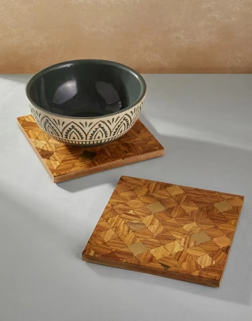 Brown Aavegh Inlay Wood Trivet Set Of 2