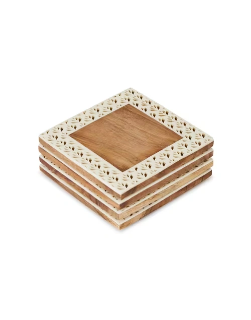 Brown Aavegh Cutwork Wood Coasters Set Of 4