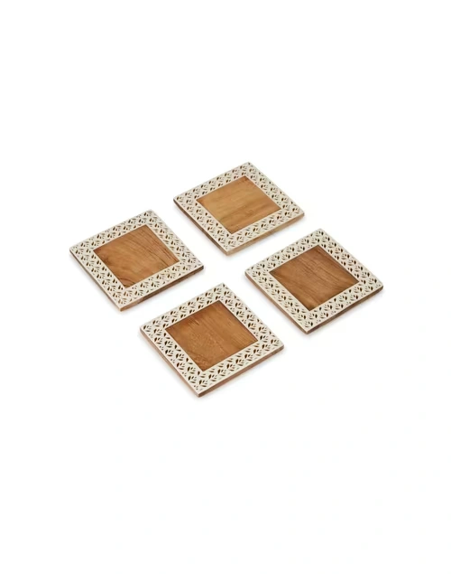 Brown Aavegh Cutwork Wood Coasters Set Of 4 3 Brown Aavegh Cutwork Wood Coasters Set Of 4