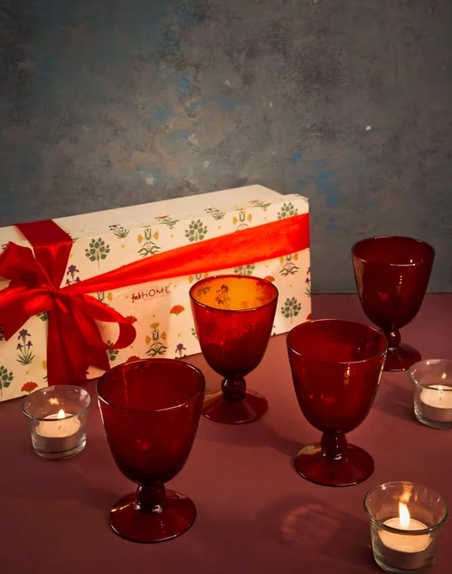 Red Vivaram Glass Goblet Gift Set Of 4