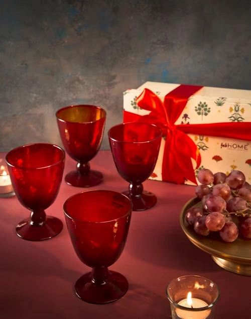 Red Vivaram Glass Goblet Gift Set Of 4
