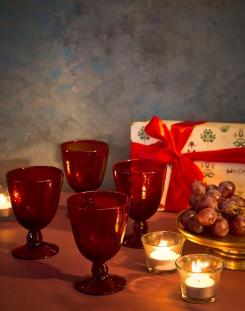 Red Vivaram Glass Goblet Gift Set Of 4 3 Red Vivaram Glass Goblet Gift Set Of 4