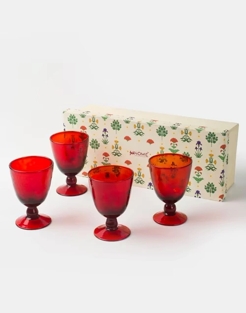 Red Vivaram Glass Goblet Gift Set Of 4 4 Red Vivaram Glass Goblet Gift Set Of 4