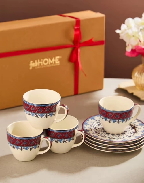 Multi Falak Ceramic Cup & Saucer Gift Set Of 4