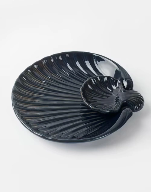 Blue Phulwari Ceramic Glazed Chip & Dip Platter 4 Blue Phulwari Ceramic Glazed Chip & Dip Platter