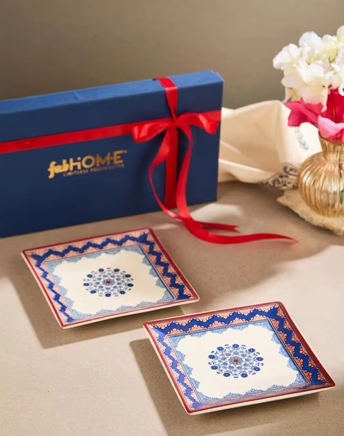 Multi Falak Ceramic Square Platter Gift Set Of 2