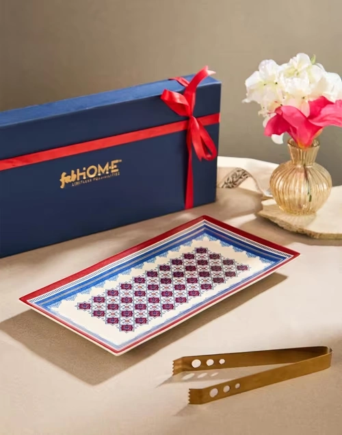 Multi Falak Ceramic Platter With Tong Gift Set
