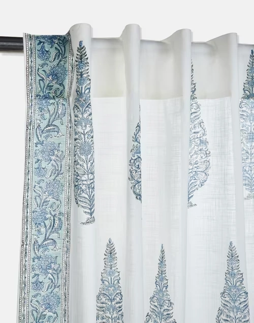 Blue Sirsa Cotton Hand Block Printed Semi Sheer 5 Feet | 1Pc