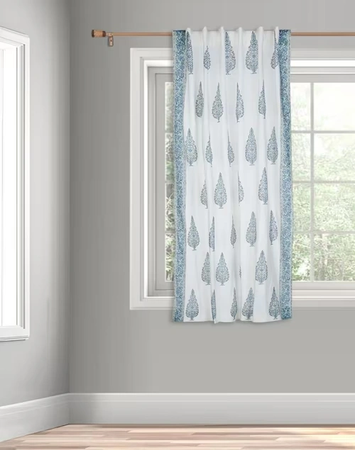 Blue Sirsa Cotton Hand Block Printed Semi Sheer 5 Feet | 1Pc