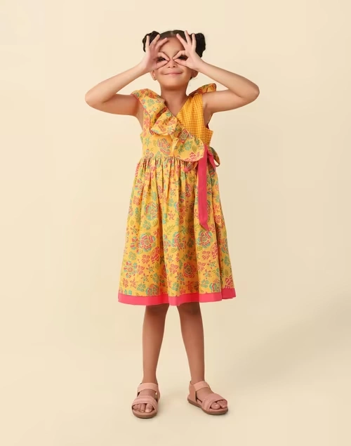 Yellow Cotton Printed Dress