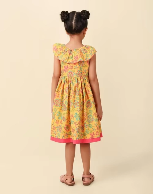 Yellow Cotton Printed Dress