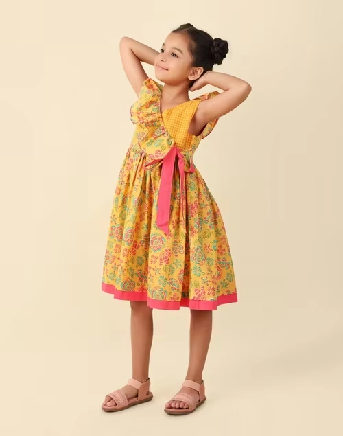 Yellow Cotton Printed Dress