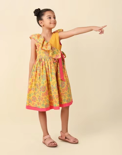 Yellow Cotton Printed Dress