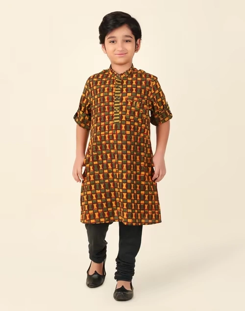 Maroon Cotton Printed Long Kurta