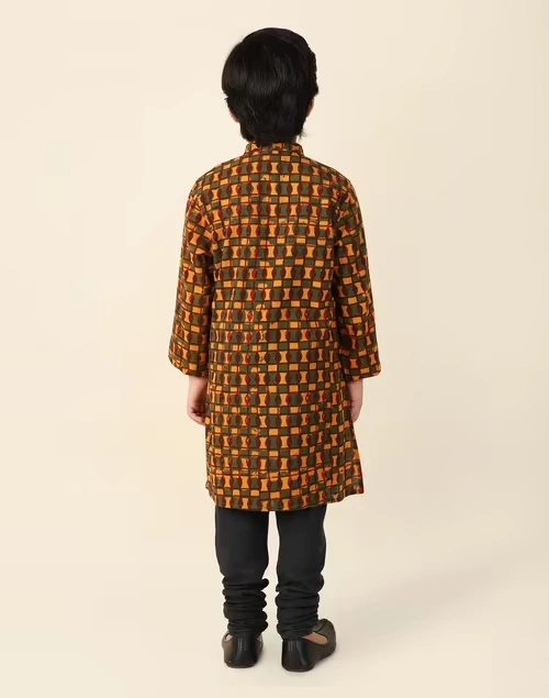 Maroon Cotton Printed Long Kurta