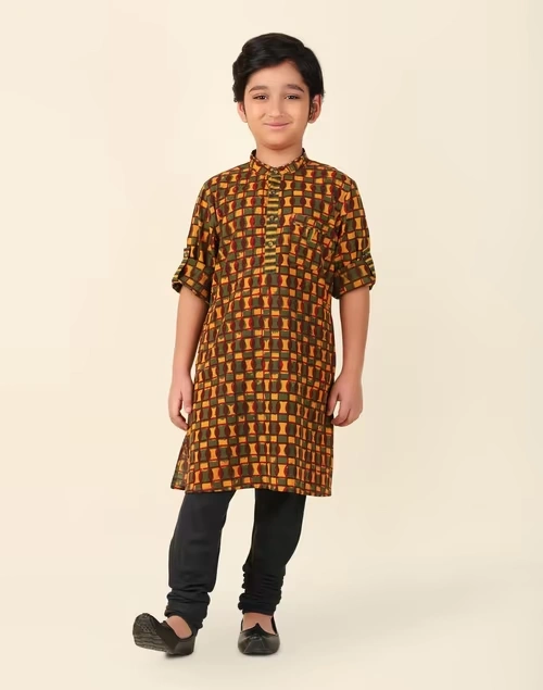 Maroon Cotton Printed Long Kurta