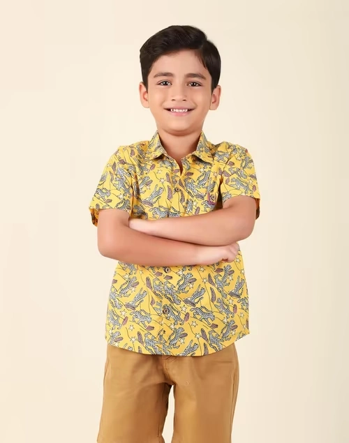 Yellow Cotton Printed Shirt