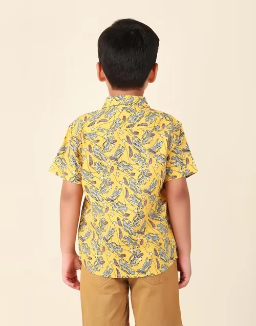 Yellow Cotton Printed Shirt
