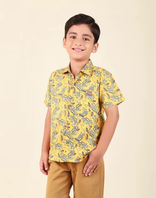 Yellow Cotton Printed Shirt