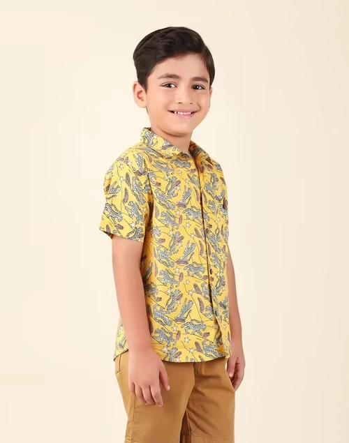 Yellow Cotton Printed Shirt