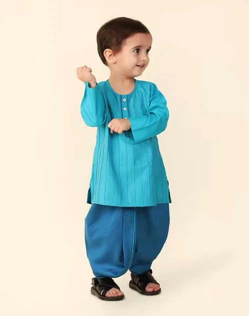 Teal Viscose Silk Curved 2Pc Dhoti Set